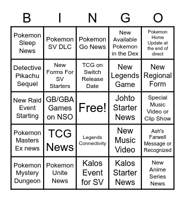 Pokemon Presents... Bingo Card