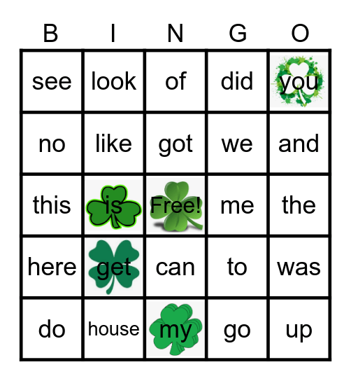 Snap Word Bingo Card