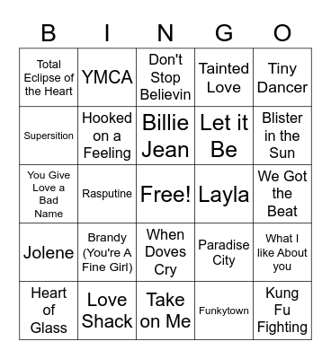70s and 80s Bingo Card
