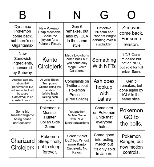 Pokemon Bingo Card