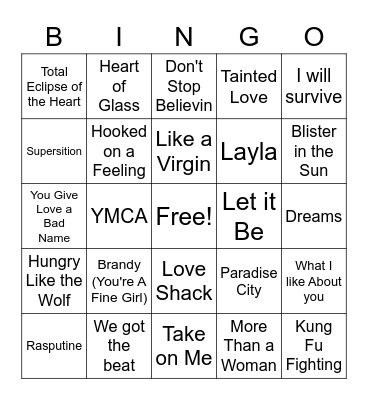 70s and 80s Bingo Card