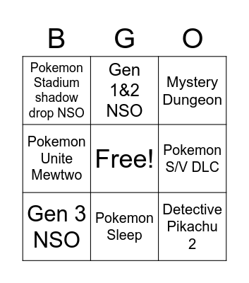 Pokemon Presents Bingo Card