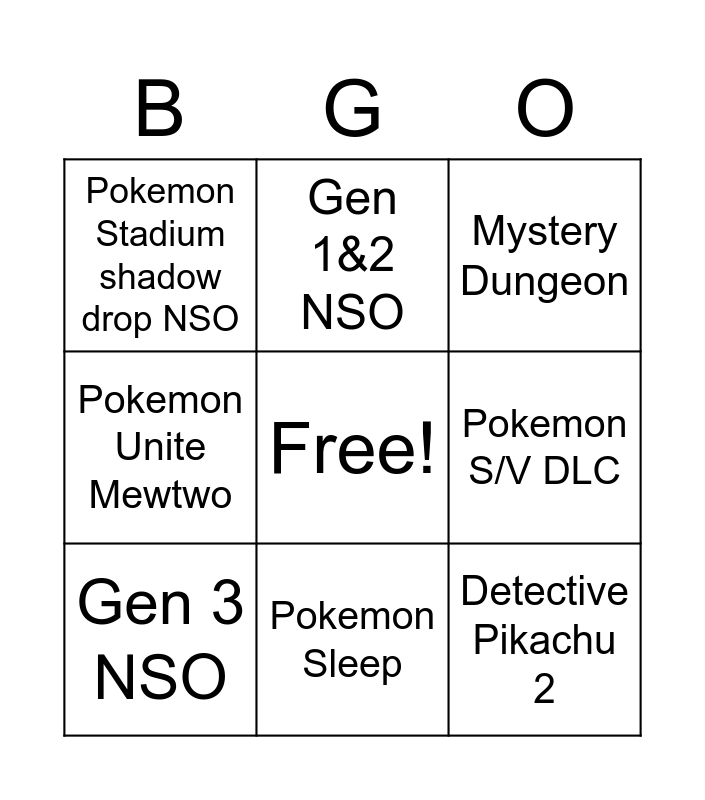 Pokemon Presents Bingo Card