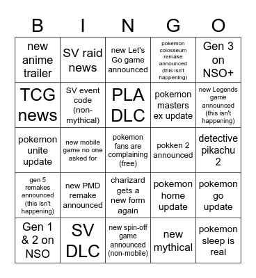pokemon presents february 2023 Bingo Card