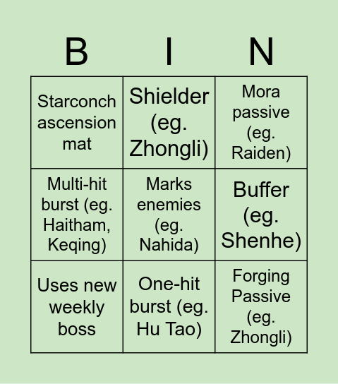 Baizhu Kit Bingo Card