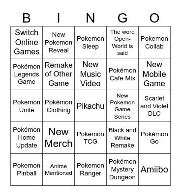 Pokémon Presents 2023 Bingo Card