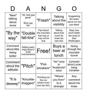 Dan Ski Phrases Bingo Card