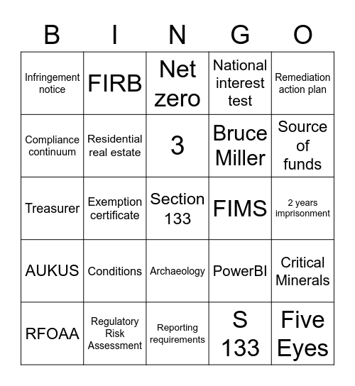 FOREIGN INVESTMENT BINGO Card