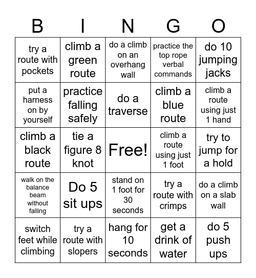 Bean Cow climbing bingo - under 12 Bingo Card