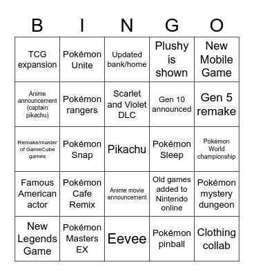 Pokémon Day 2023 Bingo Card