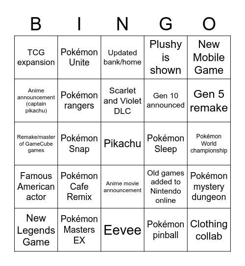 Pokémon Day 2023 Bingo Card