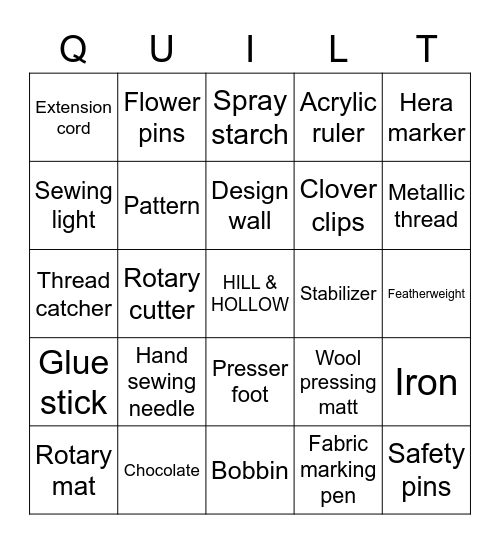 QUILTING NOTIONS Bingo Card