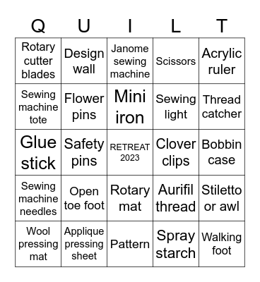QUILTING NOTIONS Bingo Card