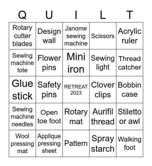 QUILTING NOTIONS Bingo Card