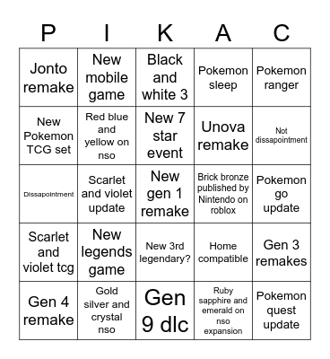 Pokemon presents 2023 Bingo Card