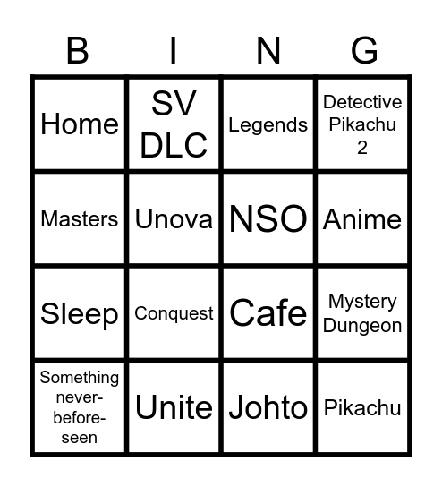 Pokemon Presents Bingo Card