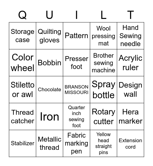 QUILTING NOTIONS Bingo Card