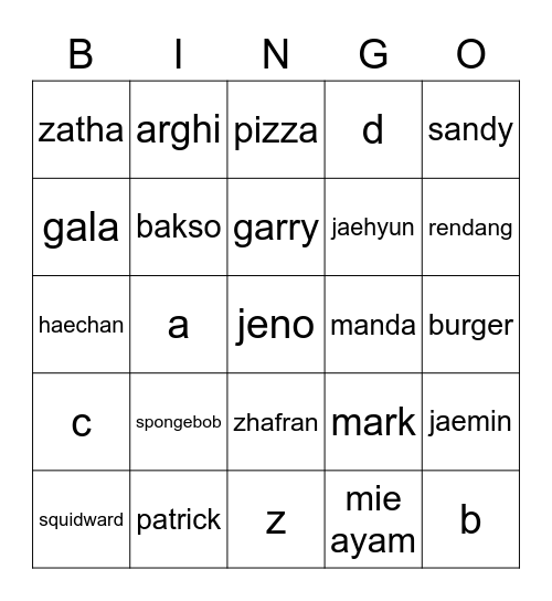 Untitled Bingo Card