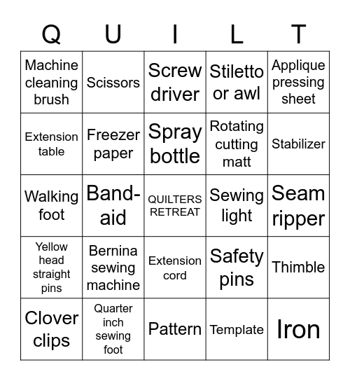 QUILTING NOTIONS Bingo Card