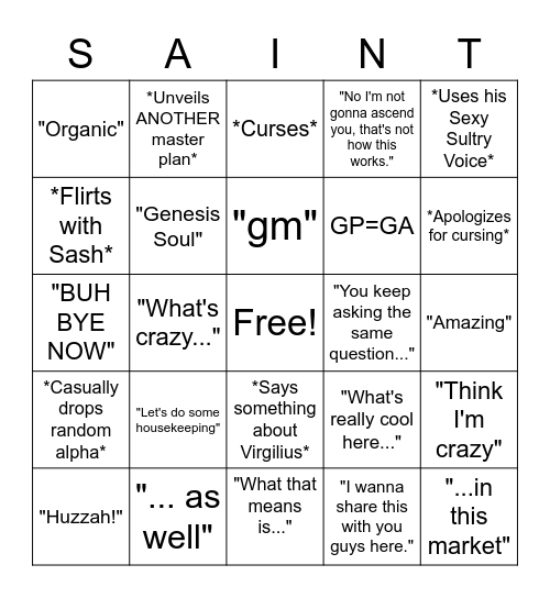 SAINT AMA BINGO Card