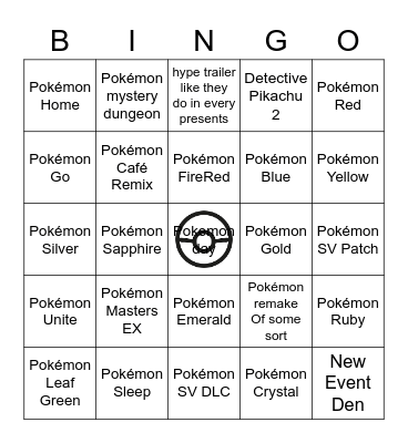 Pokémon Presents 2023 Bingo Card