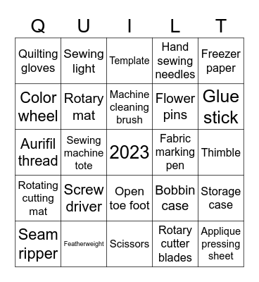 QUILTING NOTIONS Bingo Card