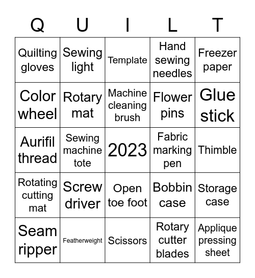 QUILTING NOTIONS Bingo Card