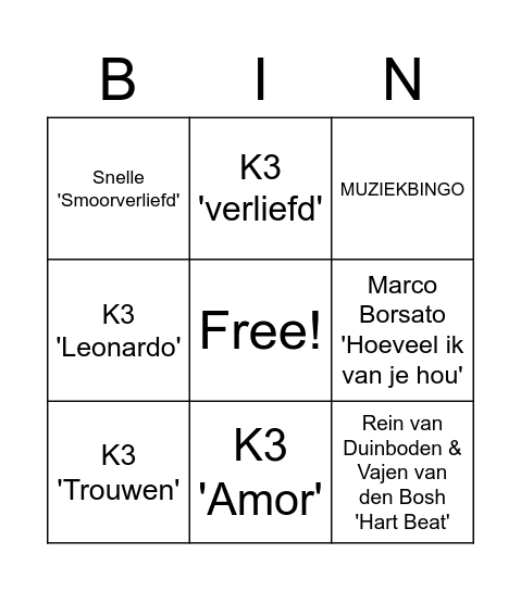 Muziekbingo Card
