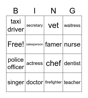 Occupation Bingo Card