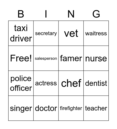 Occupation Bingo Card