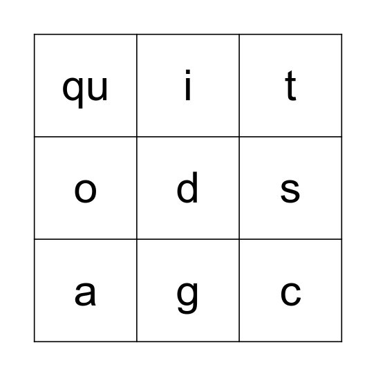 Phonogram Bingo Card