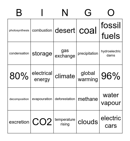 Water and carbon cycle Bingo Card