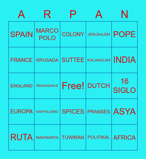 ARALING PANLIPUNAN Bingo Card