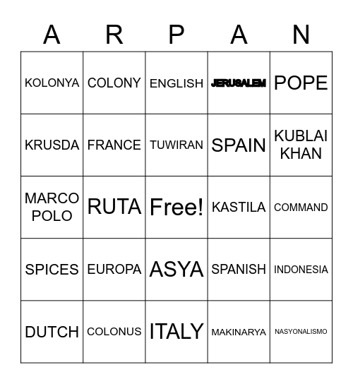 ARALING PANLIPUNAN Bingo Card