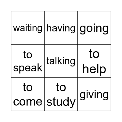 Gerunds and Infinitives Bingo Card
