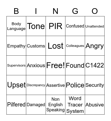 Baggage Bingo Card