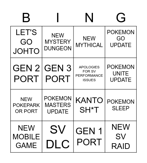 POKEMON PRESENTS BINGO Card