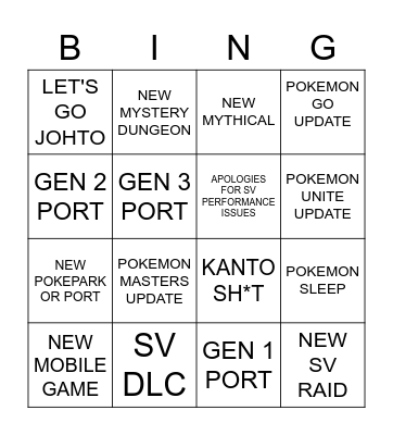 POKEMON PRESENTS BINGO Card