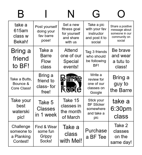 Barre Forte Bingo Card