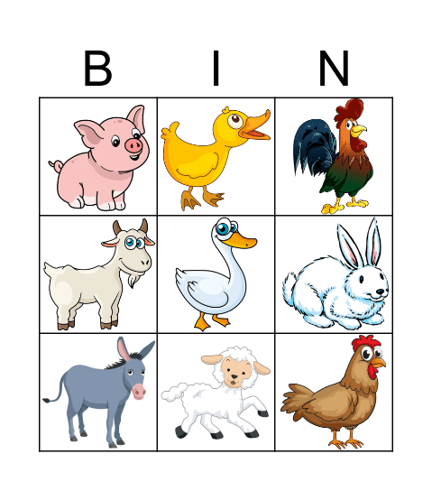 FARM ANIMALS Bingo Card