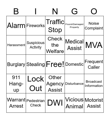 911 Bingo  Bingo Card