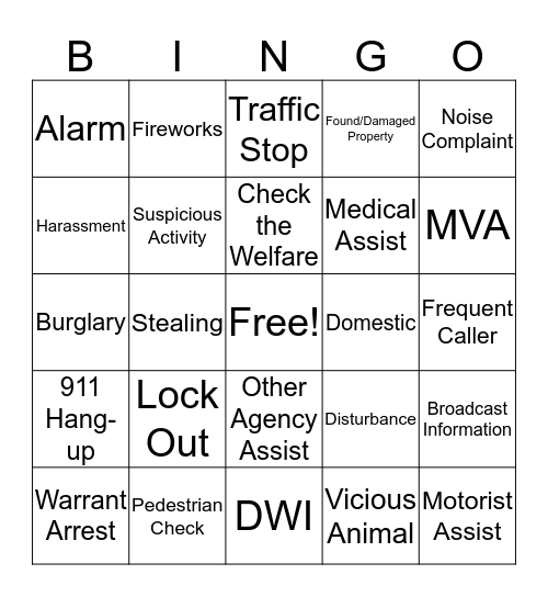 911 Bingo  Bingo Card