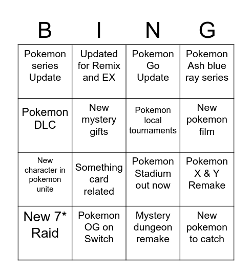 Pokemon Day Bingo Card