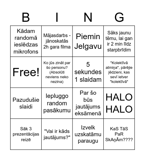 Lekcija pie Zelčes Bingo Card