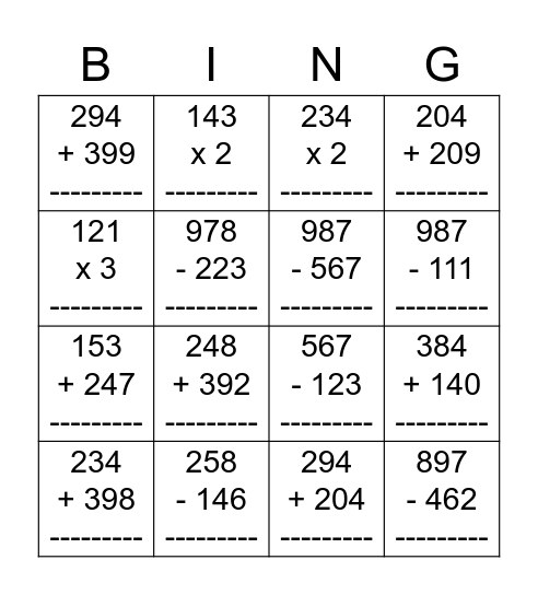 Cijferen Bingo Card