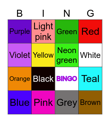 Colours bingo Card