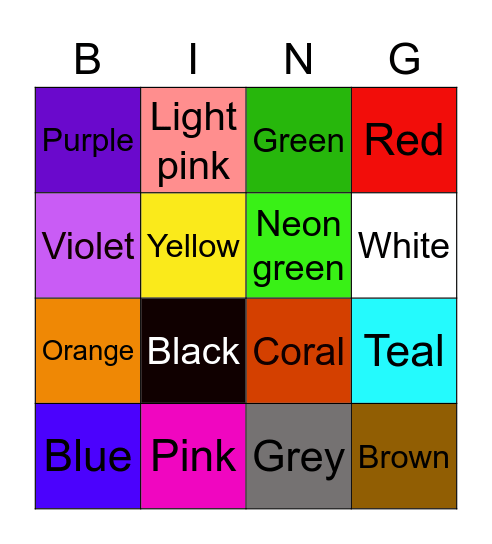 Colours bingo Card