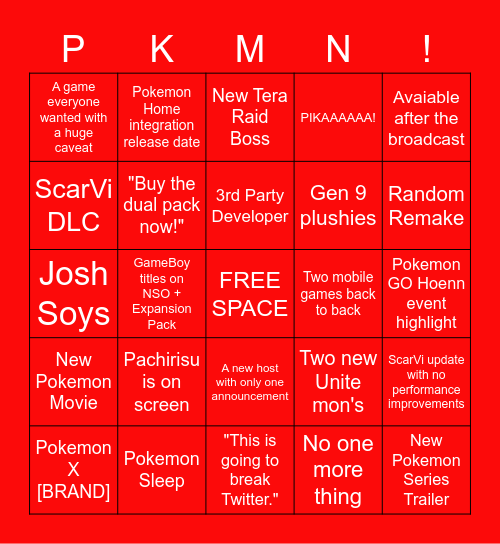 Pokemon Day Presents 27/02/23 Bingo Card