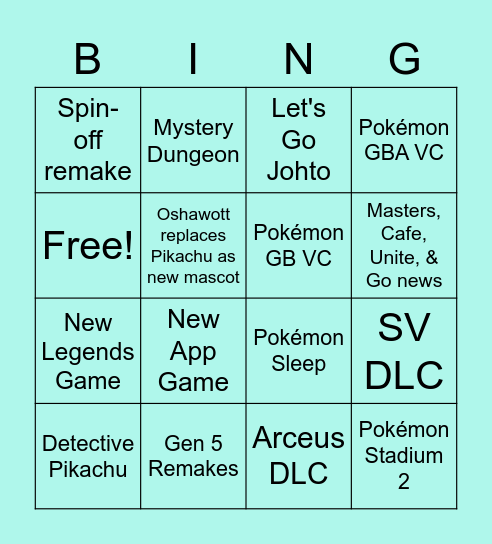 Pokémon Presents 27/02 Bingo Card