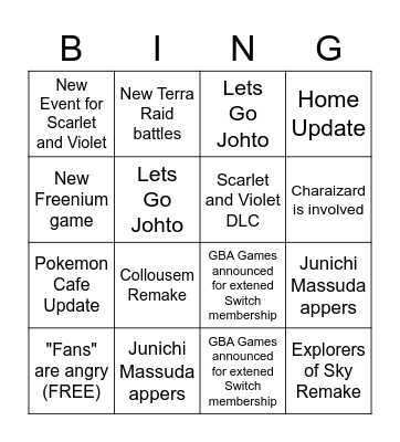 Pokemon Direct Bingo Card